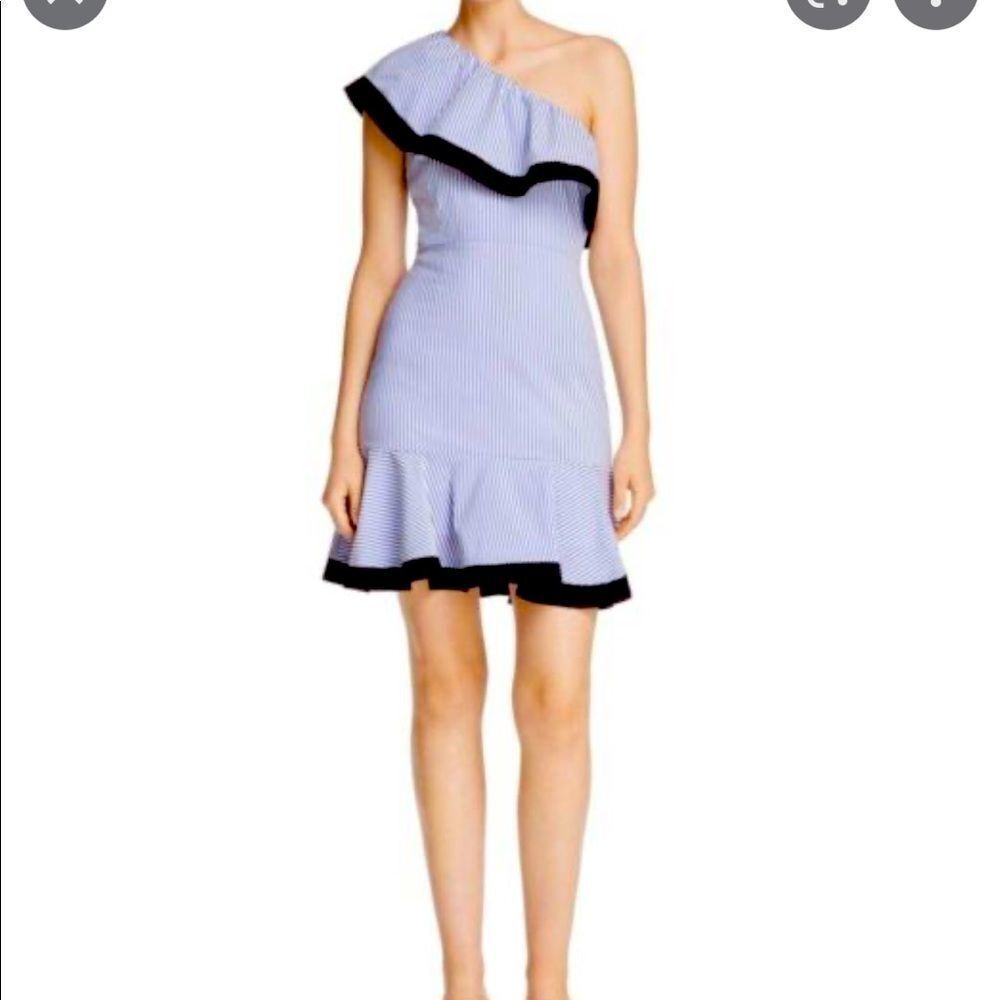 Lucy Paris Blue and Black One-Shoulder Ruffle Dress